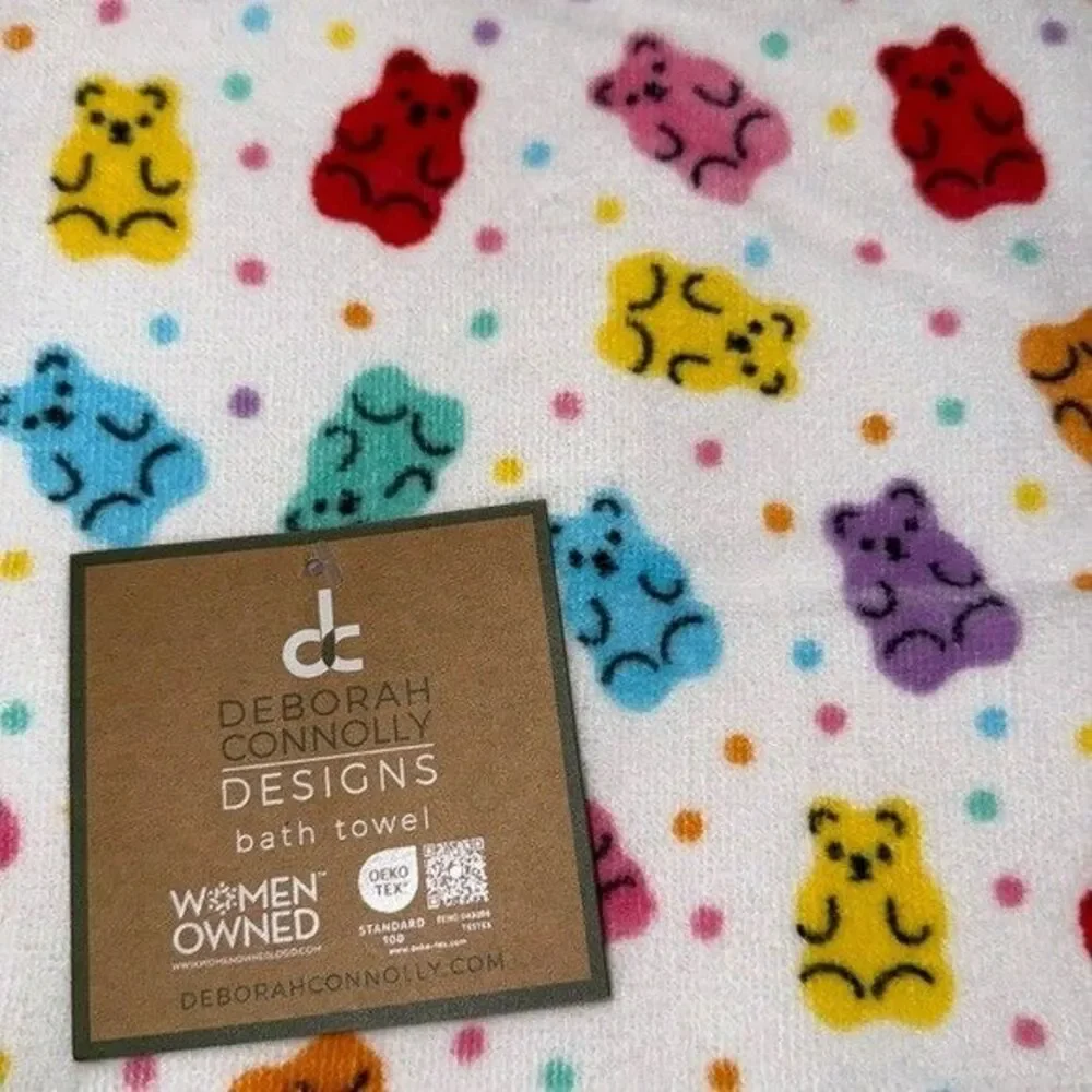 NWT Deborah Connolly 10 Piece Velour Cotton Bath Towel Set White Gummy Bears